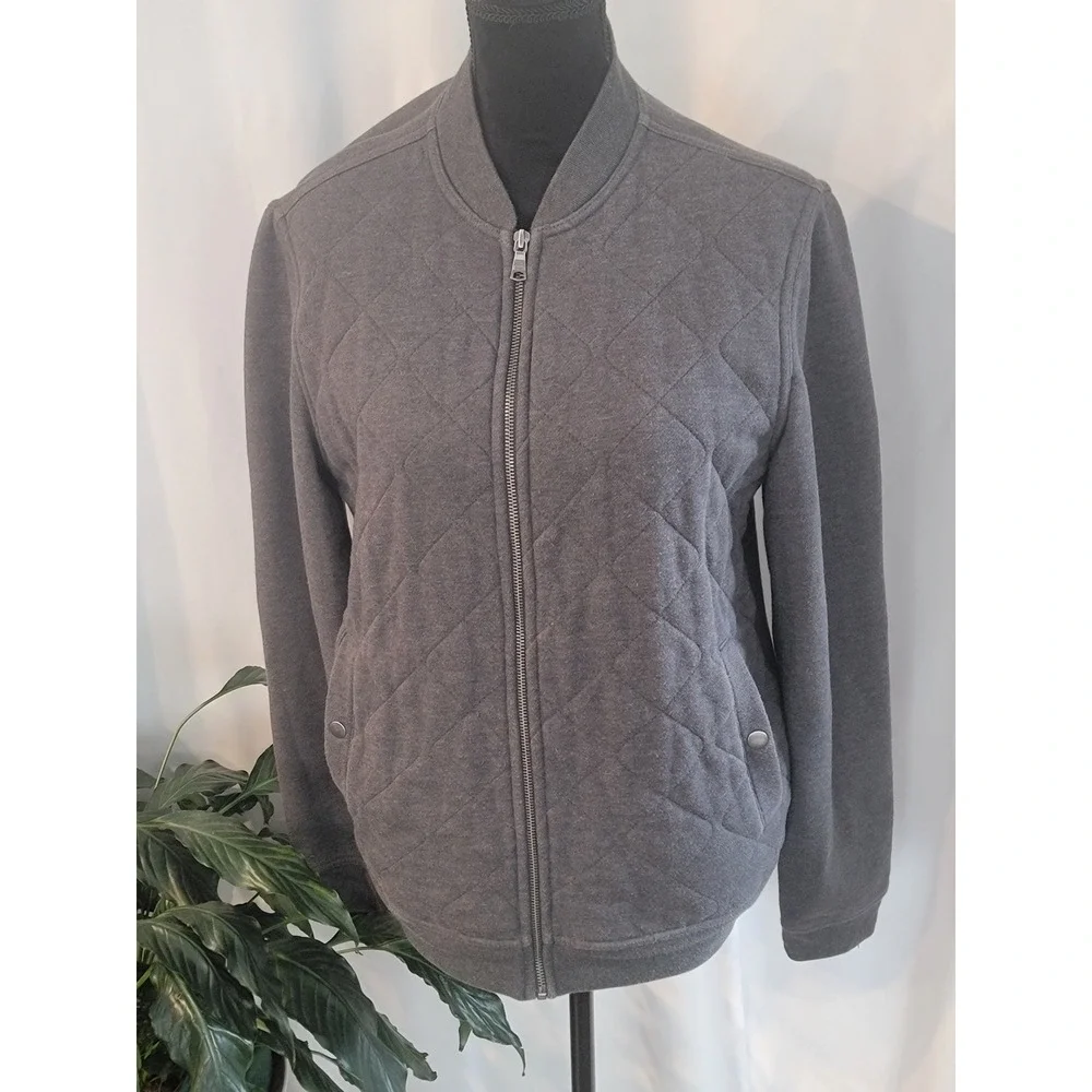 Banana Republic Mens Gray Quilted Full Zip Bomber Jacket Size M Charcoal‎